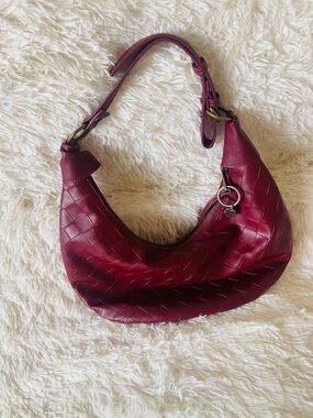 Leather Woven Hobo Bag in Deep Wine